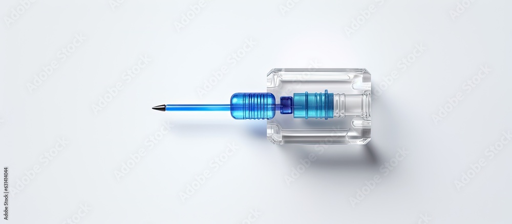 A medicine vial jar for Botox with a medical syringe pattern is shown on a white background. This A medicine vial jar for Botox with a medical syringe pattern is shown on a white background. This