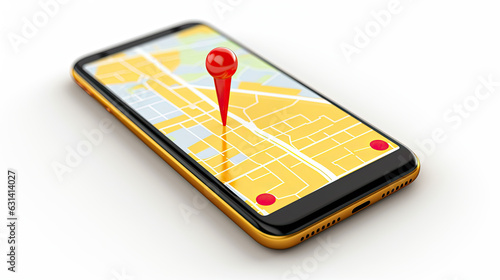 Smartphone with map, 3D Map pins, GPS, navigator pin checking points, 3D World Map icon, technology and application mobile smart phone with mobile, delivery tracking, transportation, generate by AI