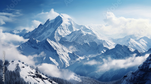Majestic Mountain Peaks Covered in a Blanket of Snow  © Наталья Евтехова