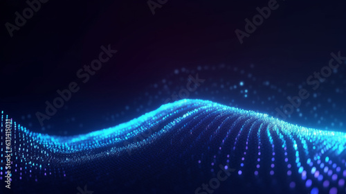 Digital technology particles wave in dark blue abstract background