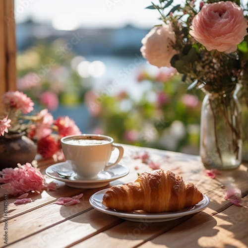 breakfast with tea and flowers made with generative ai 