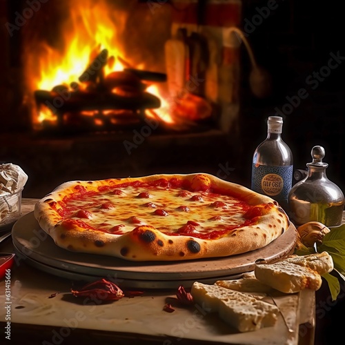 pizza on a wooden table made with generative AI 