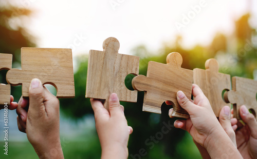 Cuadro en lienzo jigsaw puzzle pieces communication teamwork unite power teamwork and unity in ha