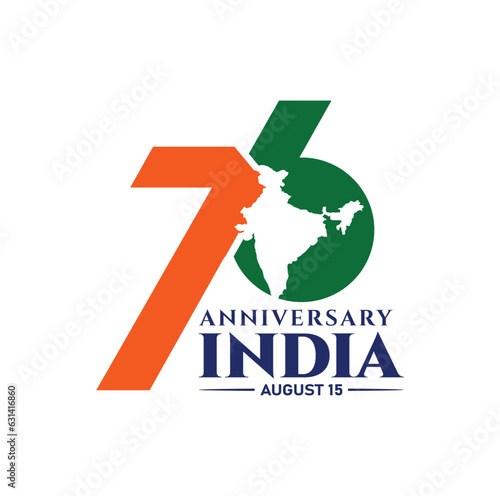 August 15, 2023: India Independence Day. 76 Years Anniversary. Vector Logo.