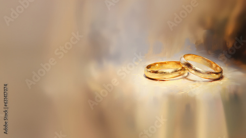 Wedding rings close-up with copy space
