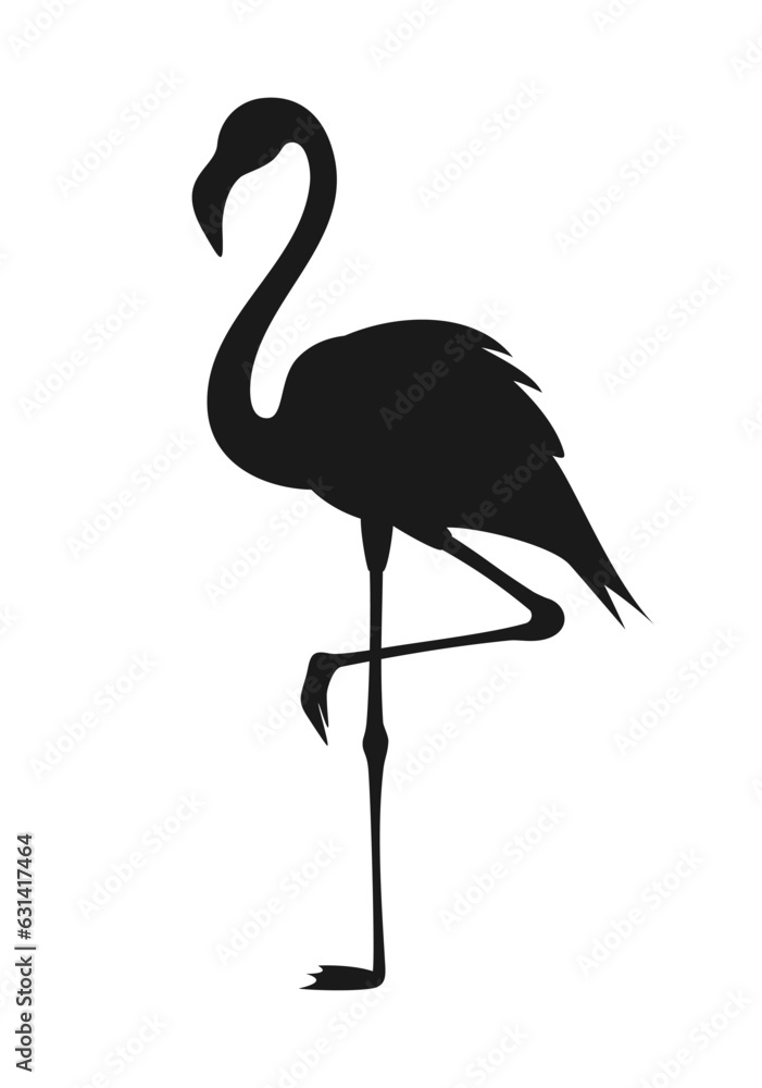 Black silhouette of flamingo standing on one leg isolated on white background. Vector illustration Black silhouette of flamingo standing on one leg isolated on white background. Vector illustration