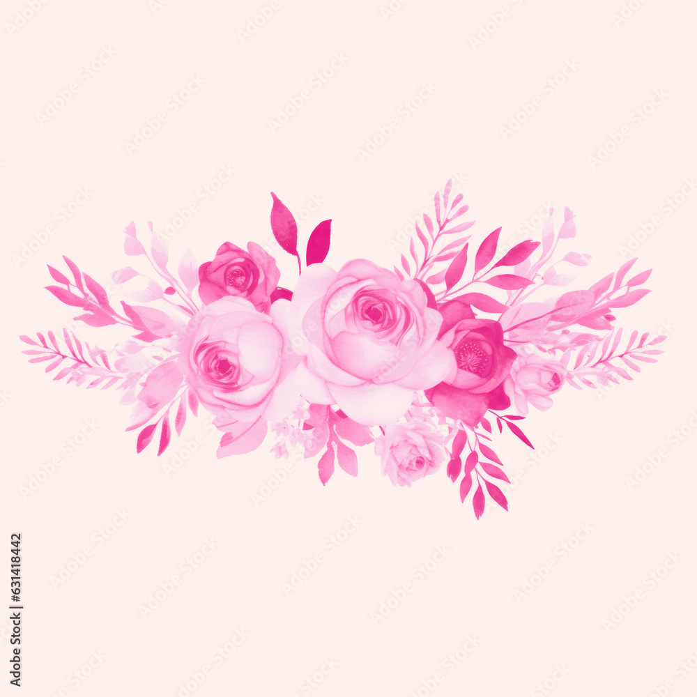 Wedding floral composition, watercolor big flowers, bright pink design, isolated