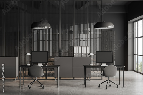 Gray and glass open space office interior
