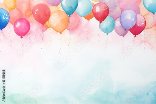 Watercolour colourful balloons background. AI generated