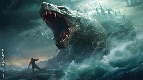 Titan of the Depths: A Monstrous Sea Creature Attacks