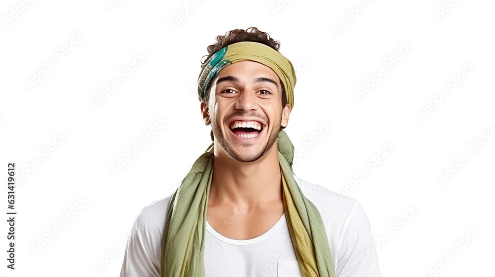 Joyful Hispanic man, ethnic groups, white background, transparent background  Generative AI