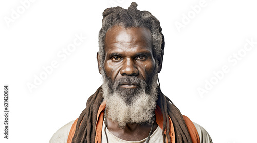 Thoughtful Indigenous Australian man, ethnic groups, white background, transparent background  Generative AI photo