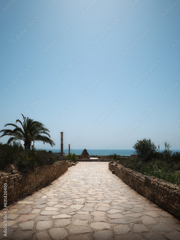 Stone walkway to the Carthaginian ruins of the Baths of Antoninus Pius, Tunisia, Africa