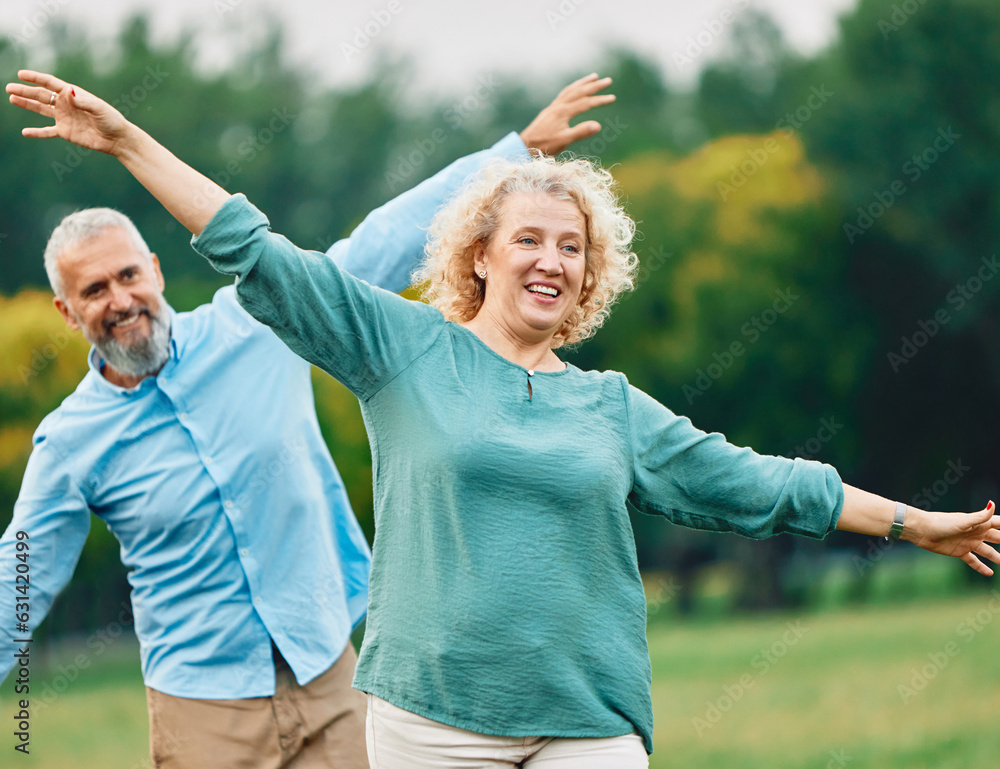 woman man couple happy together mature active balance walk balancing