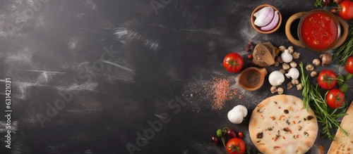 Panel kuchenny z motywem pizza or bread cutting board for homemade baking on a table. It's a food recipe concept with a