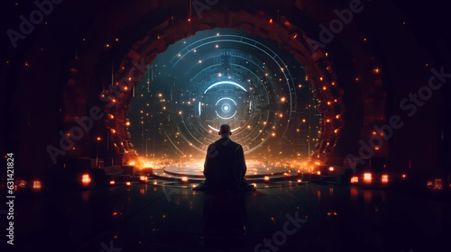 illustration cyber monk shaman oracle manipulates psychic energy 
