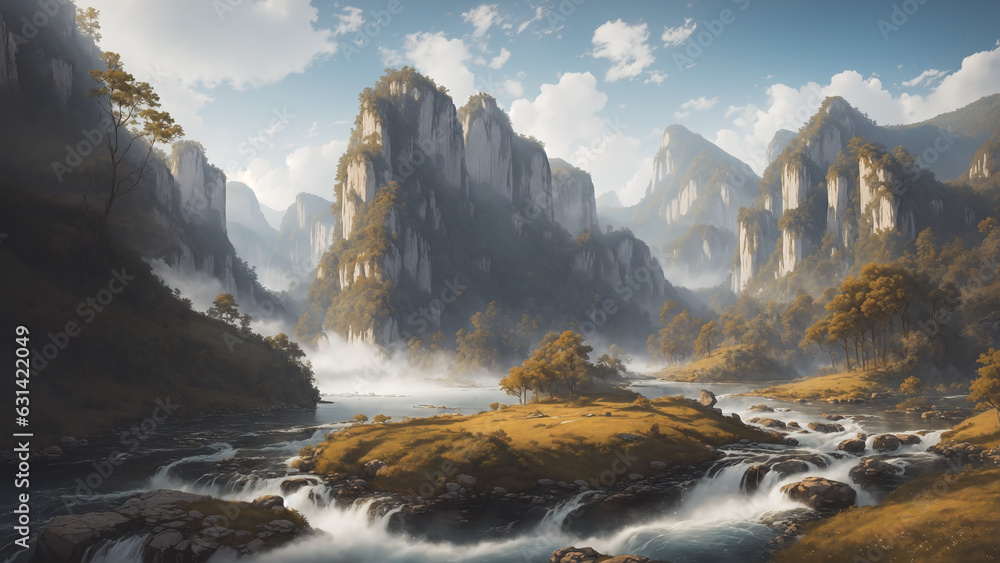 panorama of the mountains, Generative AI image