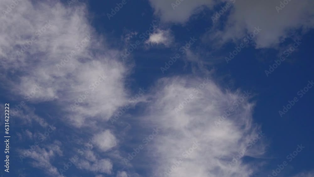 White summer cumulus clouds fly fast across the blue sky. Time lapse White summer cumulus clouds fly fast across the blue sky. Time lapse