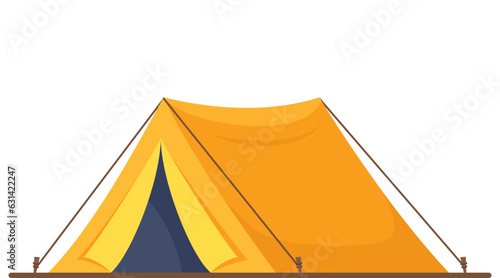 Yellow travel tent for summer camp adventure. Outdoor equipment for sport and tourist activities. Vector illustration.