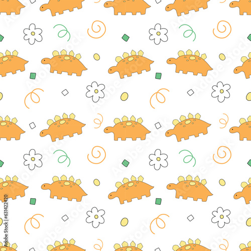 Cute dinosaur doodle handdrawn cartoon seamless pattern background for illustration, note, wallpaper