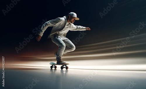 Fast moving skateboarder man skateboarding. © May