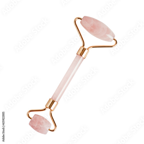 Pink Facial roller, gua sha isolated, top view