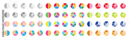 Set of blue circle pie charts templates. Collection of circular pie charts 1 to 15 steps elements EPS10 - Stock Vector.