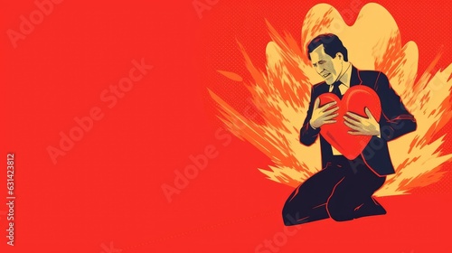 Illustration banner of a man with a heart attack. copy space, ai generative