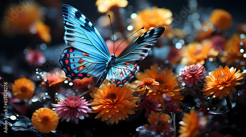 butterfly dances among the flowers