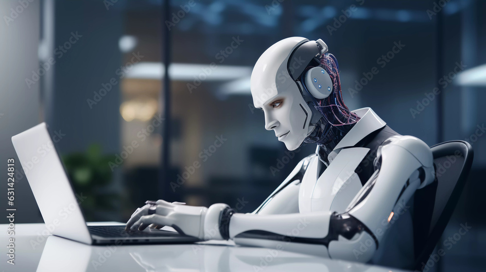 cyborg is using a notebook cyborg is using a notebook