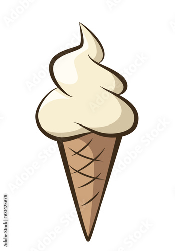 ice cream - vanilla soft serve ice cream in a cone, color vector illustration isolated on white