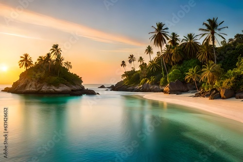 beach with palm trees generated ai