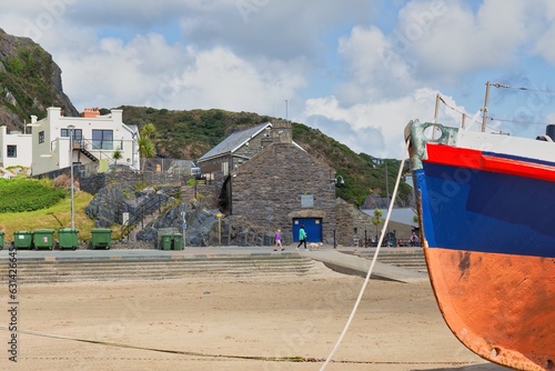 historic building and new house and boat detail in Barmouth, UK photo