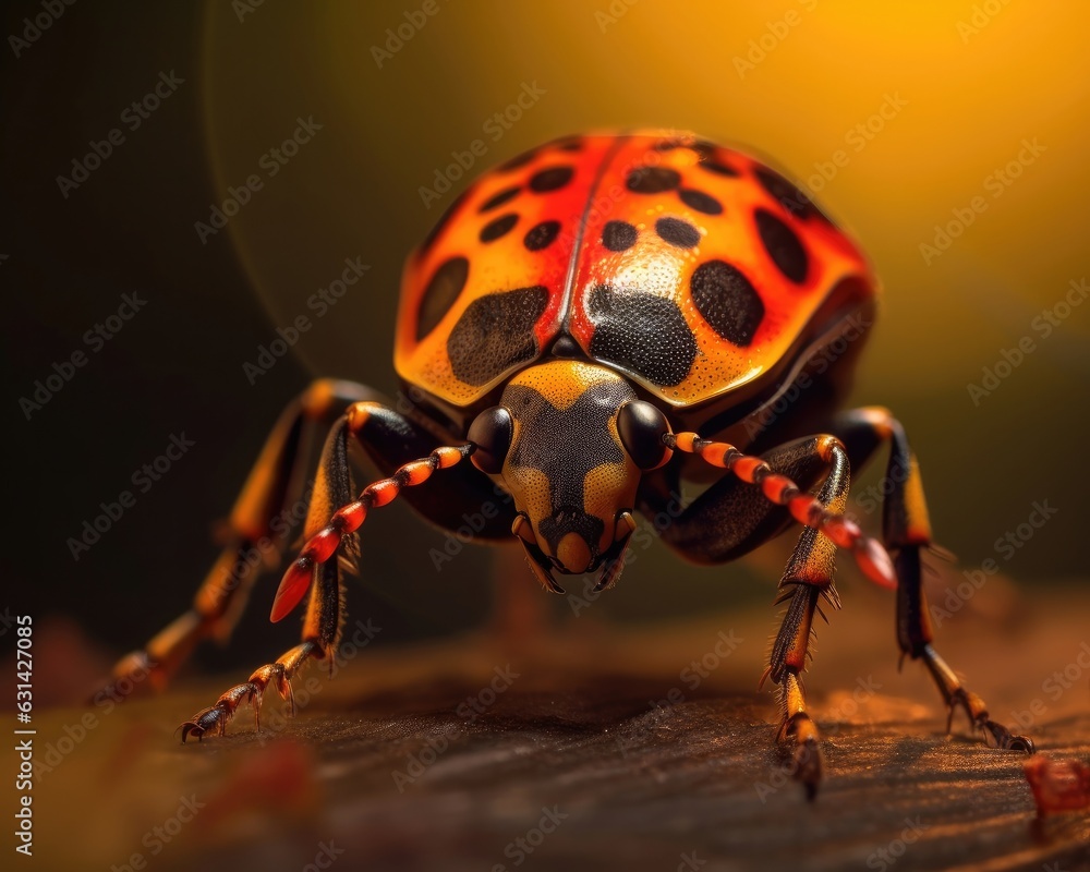 A photorealistic image of a super macro shot of Harlequin bug, macro lens, emphasizing the detail and realism of image. Generative AI A photorealistic image of a super macro shot of Harlequin bug, macro lens, emphasizing the detail and realism of image. Generative AI