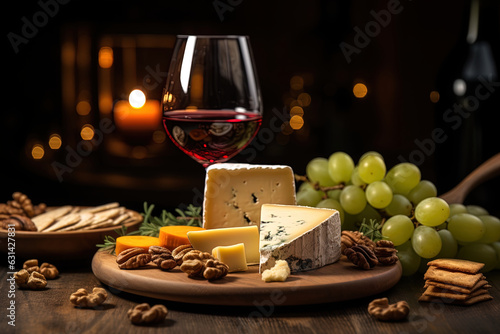 Glass of wine and pieces of cheese, creating a visual narrative of savoring each bite