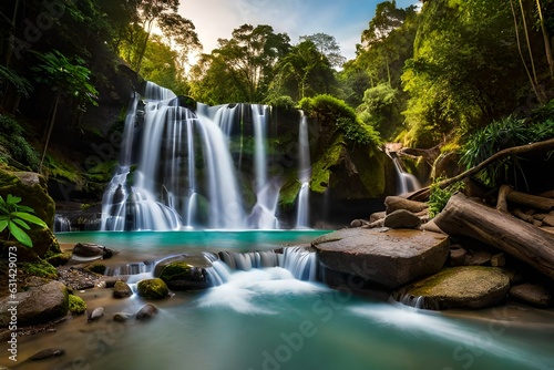 waterfall in the forest generated ai © kashif 2158