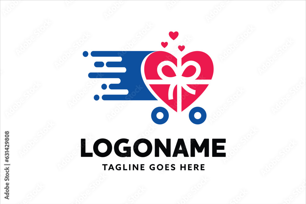 Fast gift delivery service, Fast Gift with wheal, Gift Box Logo Design, Love gift logo design