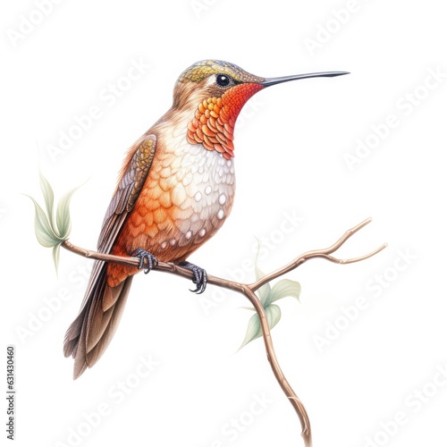 Allens hummingbird bird isolated on white. Generative AI