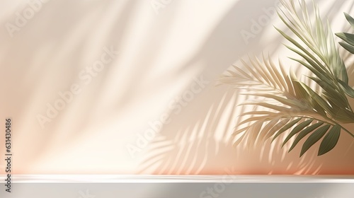 tropical palm tree pot on white clean clear wall with sun light and shade beautiful backdrop mockup nature template design,ai generate