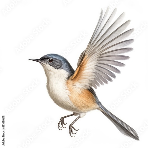Fan-tailed warbler bird isolated on white. Generative AI