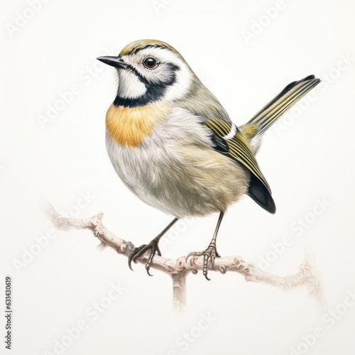 Golden-crowned kinglet bird isolated on white. Generative AI