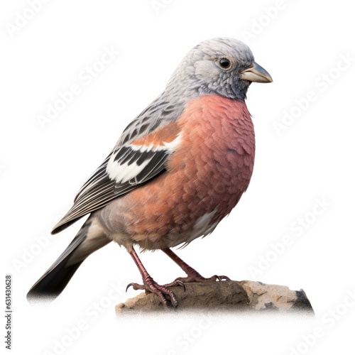 Gray-crowned rosy-finch bird isolated on white. Generative AI