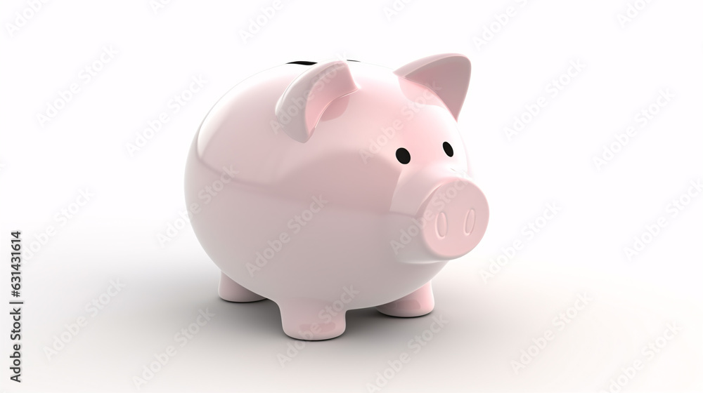 Piggy coin bank in 3D style isolated on white background