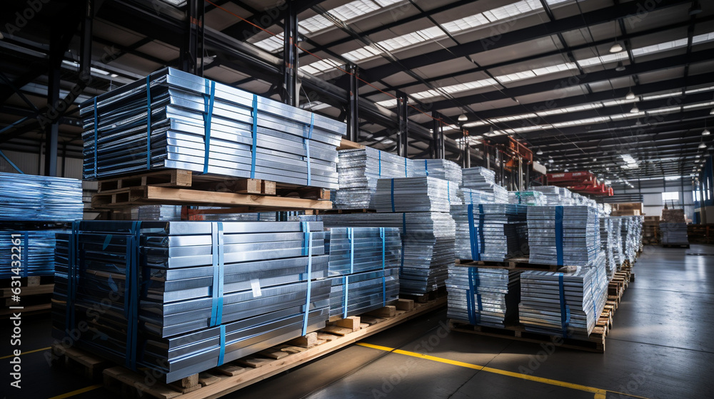 Industrial Warehouse Stocked with Metal Products Ready for Shipment 