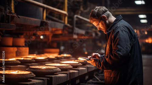 Steel Worker Inspecting Quality of Steel Plates in a Foundry © Наталья Евтехова