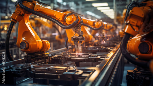 High-Tech Robotic Arms Assembling Products on an Assembly Line 
