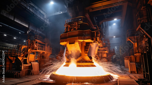 Brightly Lit Blast Furnace in a Modern Metallurgical Plant  photo