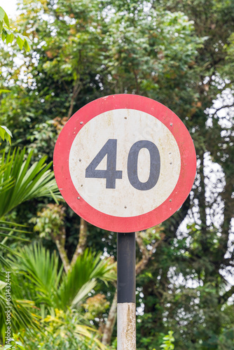 closeup of speed limit 40 sign board 