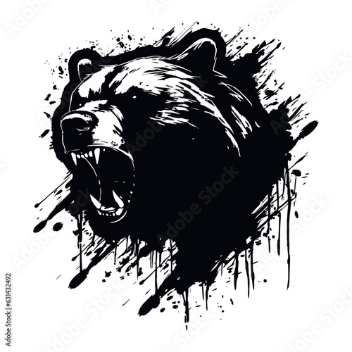 Angry roaring grizzly bear, vector art, bear head, isolated on white background, vector illustration.