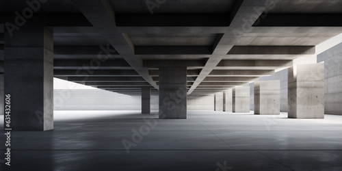 3d style of modern concrete architecture. Empty cement floor car park